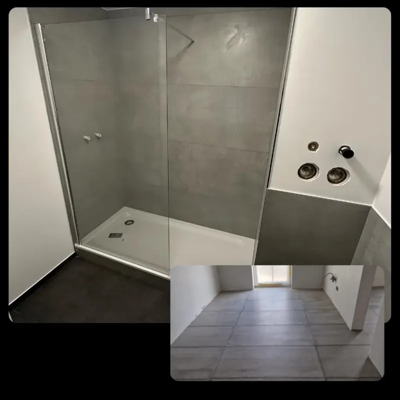 Neu gefliestes Badezimmer mit Dusche