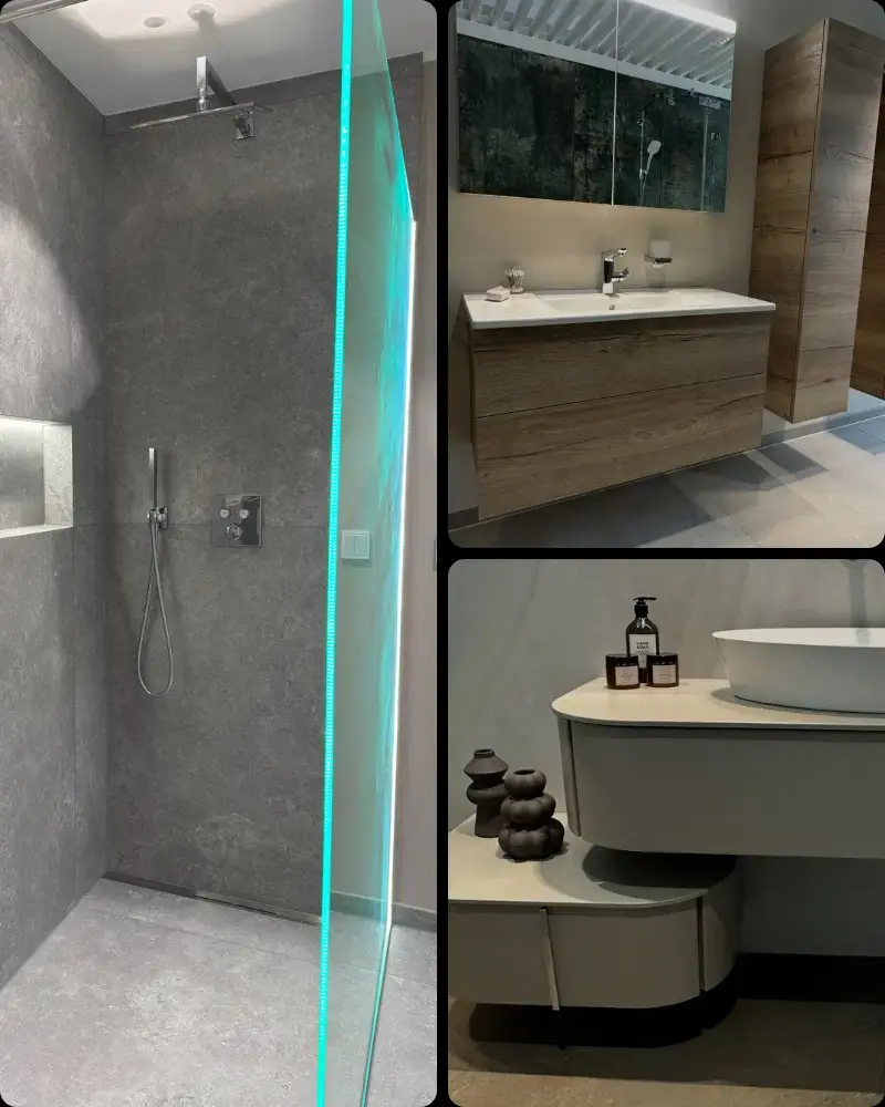 Modernes Bad mit Walk-in-Dusche und hochwertigen Fliesen