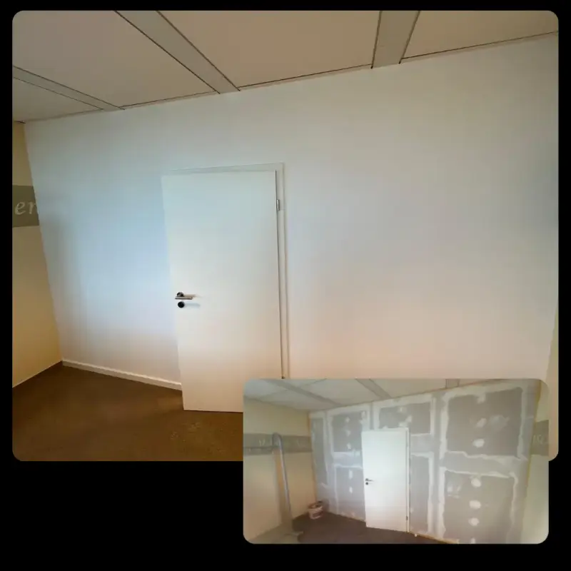 Neue Wand im Rohbau und fertig verspachtelt