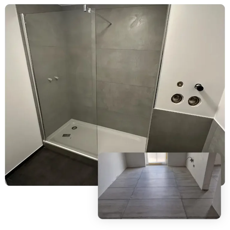 Fliesenarbeiten - neu gefliestes Badezimmer mit Dusche in Oberursel