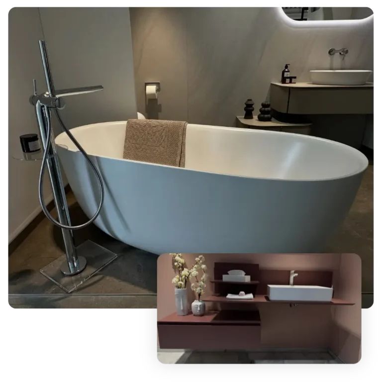 Modernes Badezimmer mit freistehender Badewanne und hochwertigem Design